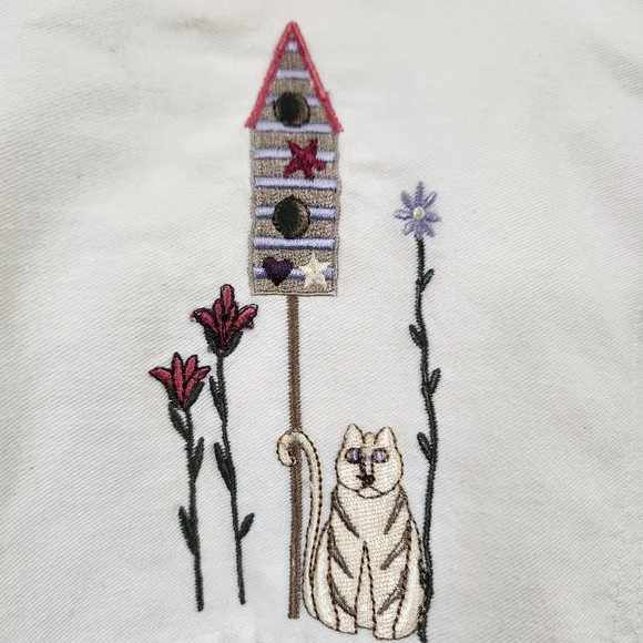 Vintage Christopher & Banks embroidered cat & birds button front shirt jacket XL - Picture 7 of 9